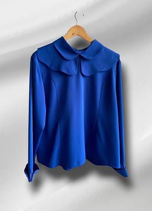 Гарна синя блуза з коміром, р-р 52/2xl