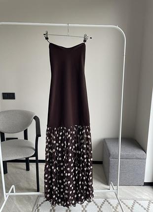 Коричнева сукня зара в горох , плаття zara
