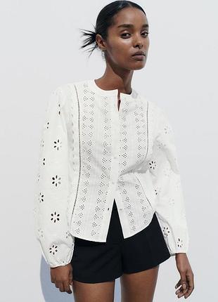Хлопковая рубашка с элементами прошвы zara