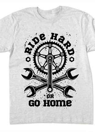 Футболка ride hard or go home серая, мужская для любителей велосипеда