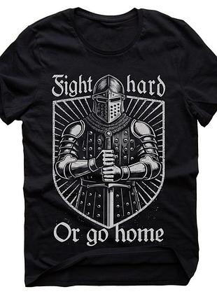 Чорна бугурт футболка з лицарем fight hard or go home