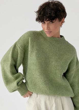 В'язана кофта з рукавами-ліхтариками - зелений цвет, one size (є розміри)