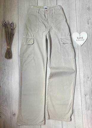 Прямі широкі жіночі джинси з високою посадкою з карманами по боках zara карго