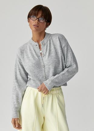 Теплий в'язаний короткий кардиган - сірий цвет, one size (є розміри)
