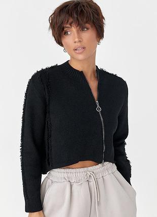 В'язаний кардиган з бічною блискавкою - чорний цвет, one size (є розміри)