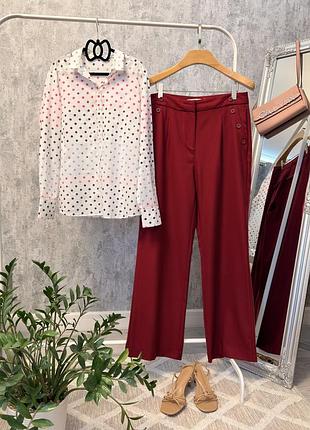 Комплект: бордові брюки палаццо steps (l-xl) + сорочка в горошок eterna (42). ідеальний стан