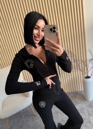 Чорний костюм штани кофта chrome hearts по фігурі