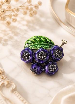 Брошка чорниця (ягоди) з емаллю, стильна брошка 🍇✨