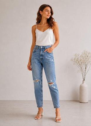 Джинси мом висока посадка zara the 90s mom fit джинси з потертостями