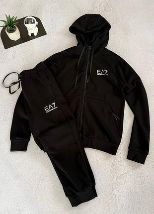 Чоловічий спортивний костюм armani black ea7 silver зіпхуді