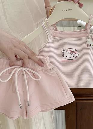 Ніжний літній костюм hello kitty (топ на бретелях + шорти), бренд xnq baby — новий!р.-100-110