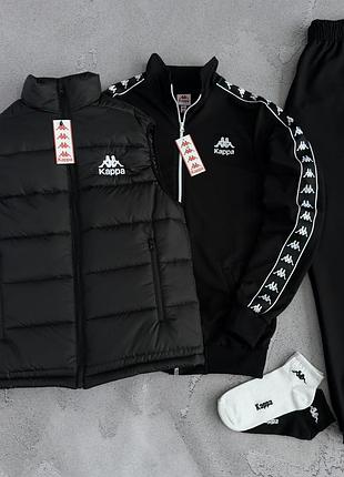 Мужской спортивный костюм kappa черный с лампасами на весна/лето/осень s / m / l / xl / xxl