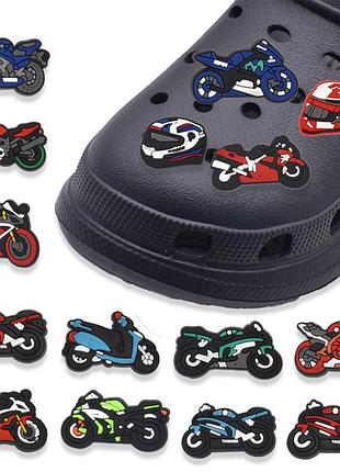Набор джибитсы для обуви крокс мотоциклы мото jibbitz crocs moto yamaha скутер турбо гонщик шлем вставки в обувь спортбайк