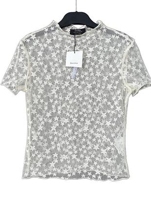 ✨ женский прозрачный топ bershka со звездами, молочный