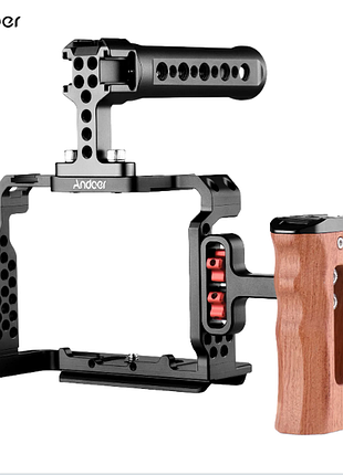 Комплект клітки для камери andoer для sony a7iii з алюмінієвого сплаву з верхньою ручкою для відеомонтажу, дерев'яна ручка для sony a7 iii/a7 ii