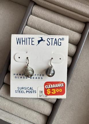 Вінтажні сережки з скляними бусинами нові white stag