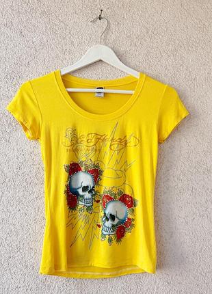 Винтажная женская футболка ed hardy by christian audigier death or glory skull t-shirt y 2k
