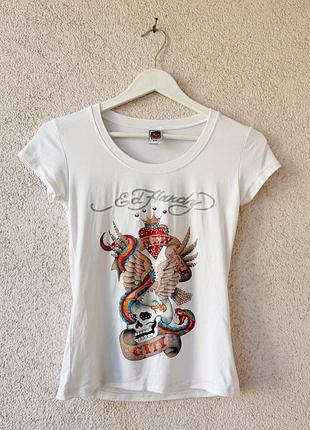 Винтажная женская футболка ed hardy by christian audigier death or glory skull t-shirt y 2k