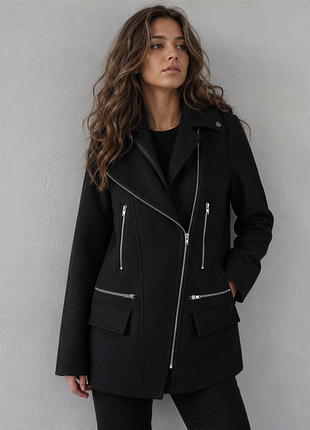 Шерстяное пальто косуха zara