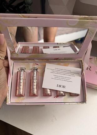 Dior lip glow набір 5 відтінків — міні-помади dior, подарункова коробка + пакет