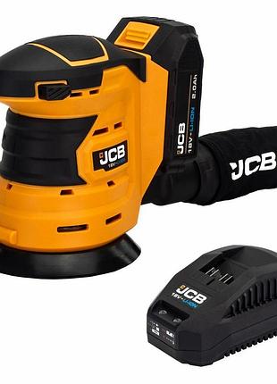 Аккумуляторная эксцентриковая шлифмашина jcb 18v (125 мм) с батареей 2.0 ач и быстрым зарядным устройством jcb-18os-2xb-e