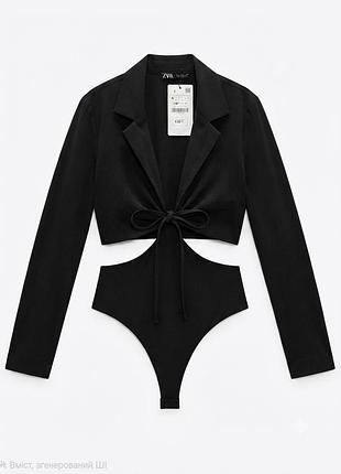 Стильное черное боди-пиджак zara с завязками