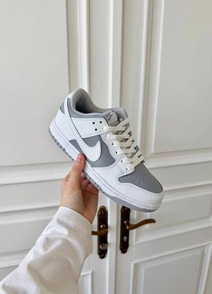 Кроссовки женские nike dunk white grey кожаные белые с серыми вставками