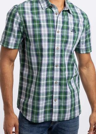 Мужская рубашка с коротким рукавом в зелено-белую клетку (plaid/tartan) biaggini