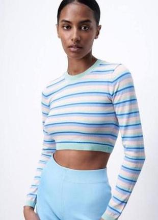 Укорочений топ в смужку укорочений лонгслів розмір с zara