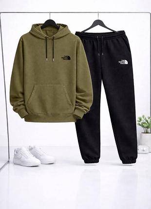 Костюм чоловічий спортивний the north face, оливковий+чорний, двунитка, бавовна/еластан 90/10, туреччина, s-xxl