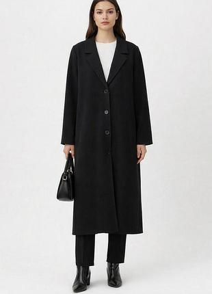 🖤 трендове чорне пальто oversize — силует "трапеція" (m/l) monki