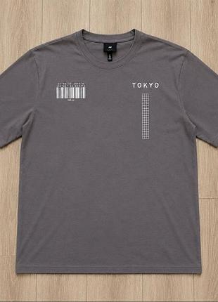H&m, чоловіча футболка, сіра, relaxed fit, принт tokyo/coolmax