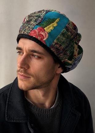 Авторська шапка печворк з вишивкою / етно бохо головний убір handmade