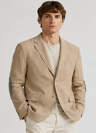 Hugo boss мужской бежевый пиджак с латками m 48 хлопок оригинал