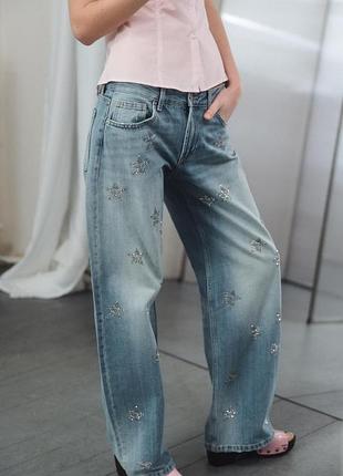 Вільні джинси зі стразами зірки zara  eur 46