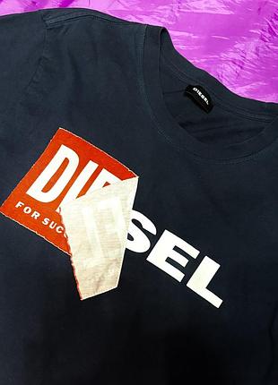 Унісекс футболка diesel з нових колекцій оригінал! м 100% бавовна синього кольору з принтом бренду