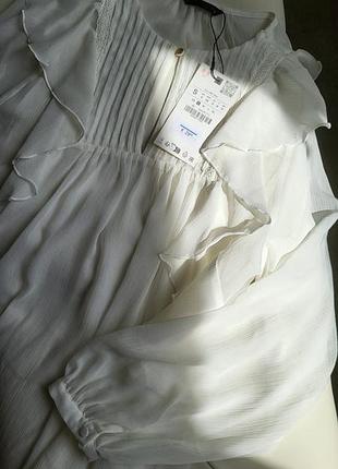 Женская легкая блуза шифоновая рубашка zara с воланами экрю (молочный) s