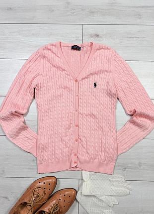 Кофта кардиган polo ralph lauren pink v-neck cable knit cotton