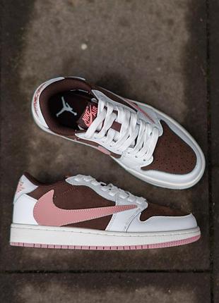 Кросівки nike air jordan 1 low x travis scott white brown pink