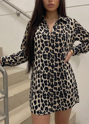 Женское платье 🖤трендовый леопардовый принт 🐆 сукня-сорочка zara 👗 легкое мини платье v-вырез 💥 офисное и вечернее женское платье s-m