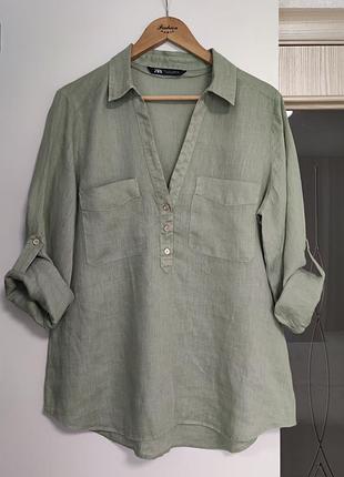 Красивая льняная рубашка от zara 💚💚