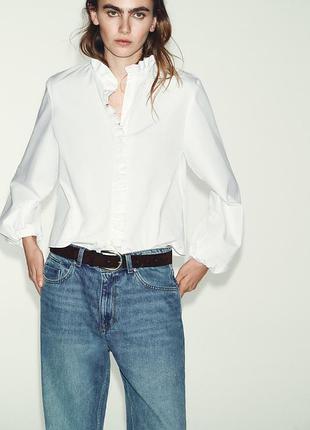 Поплінова блуза з воланами від zara