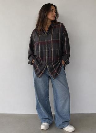 Жіноча сорочка блузка gudrun sjoden xl organic cotton plaid button shirt grey red tartan boho artwear