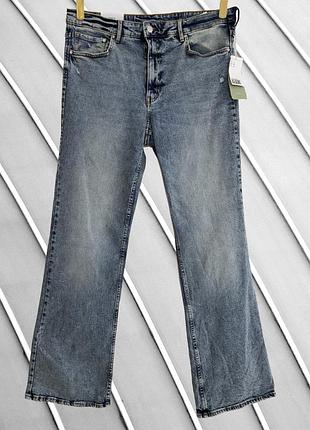Жіночі блакитні джинси кльош h&m bootcut eur 44 xl xxl 48 50 оригінал ейчендем нові з біркою висока посадка потертості 50