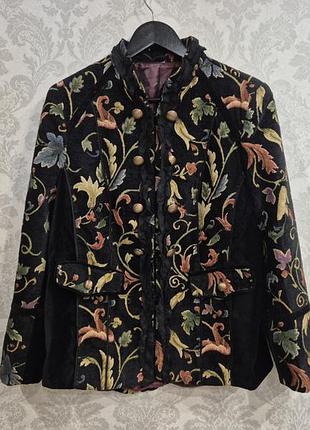 Vintage 90s гобеленовий жакет з оксамитом made in germany, блейзер в етно стилі whimsigoth / dark academia, розмір m