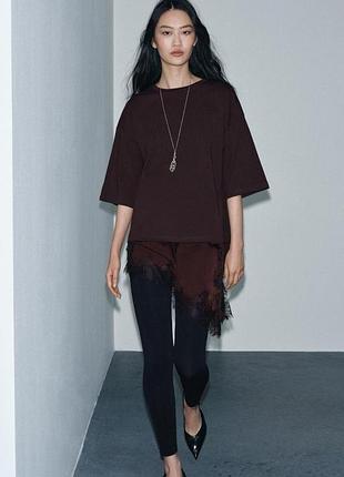 Футболка з атласом та мереживом zara розмір s