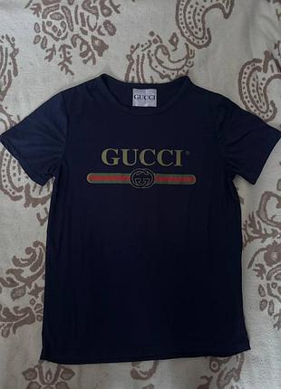 Футболка жіноча темно синя з написом s m классна гарна стильна типу гуччі gucci