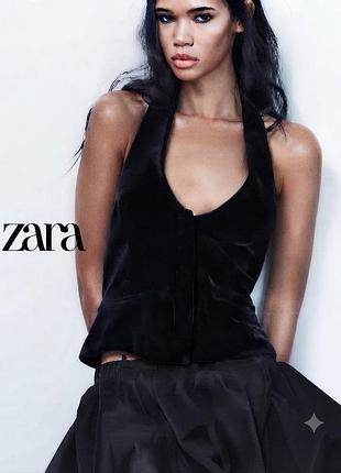 Жіночий оксамитовий топ-жилет zara | чорна бархатна жилетка халтер | розмір m .американка. відкрита спина .оксамитовий жилет .бархатна жилетка чорна .