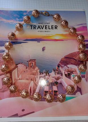Нежное изысканное ожерелье женское полупрозрачные золотистые металлические шарики легкое необычное нарядное