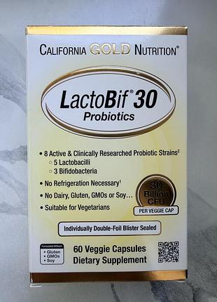 California gold, lactobif 30, пробіотики, 30 млрд куо, 60 вегетаріанських капсул